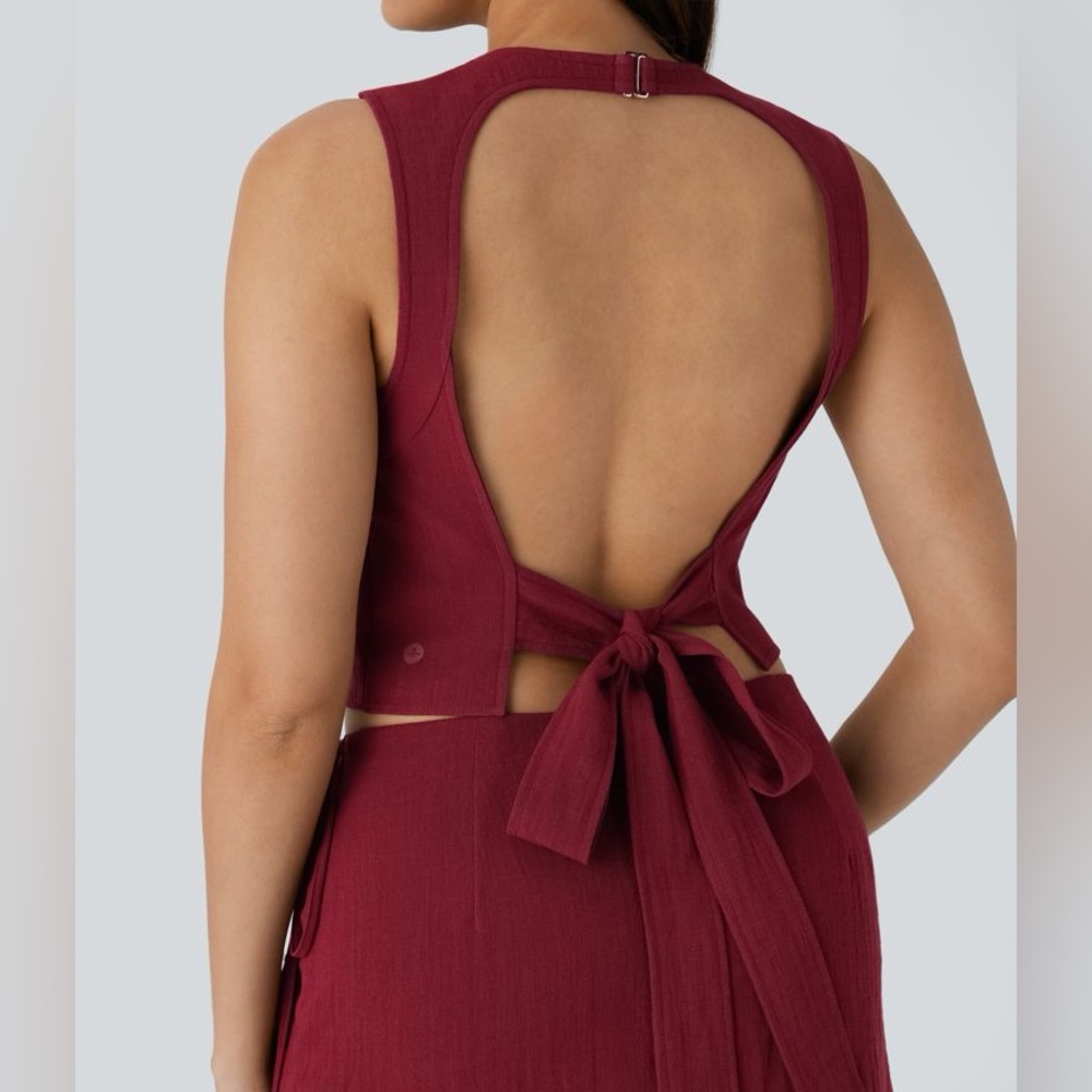 HALARA Women’s Backless Tie-Back Linen Feel Cropped Tank Top Large Red